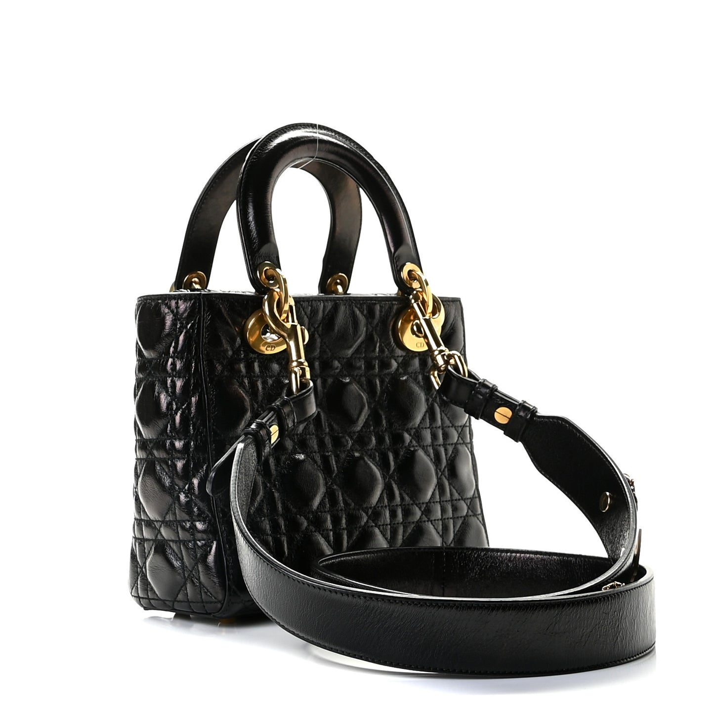 Crinkled Patent Cannage Small Lucky Badges My Lady Dior Black