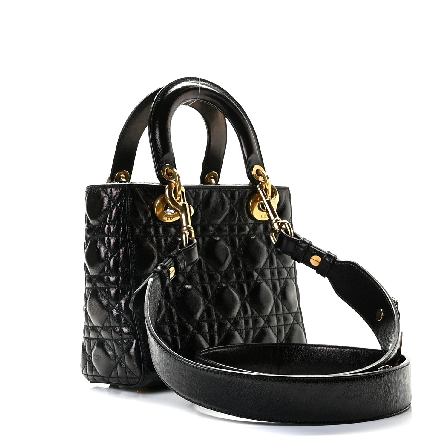 Christian Dior Crinkled Patent Cannage Small Lucky Badges My Lady Dior Black 3 of 12