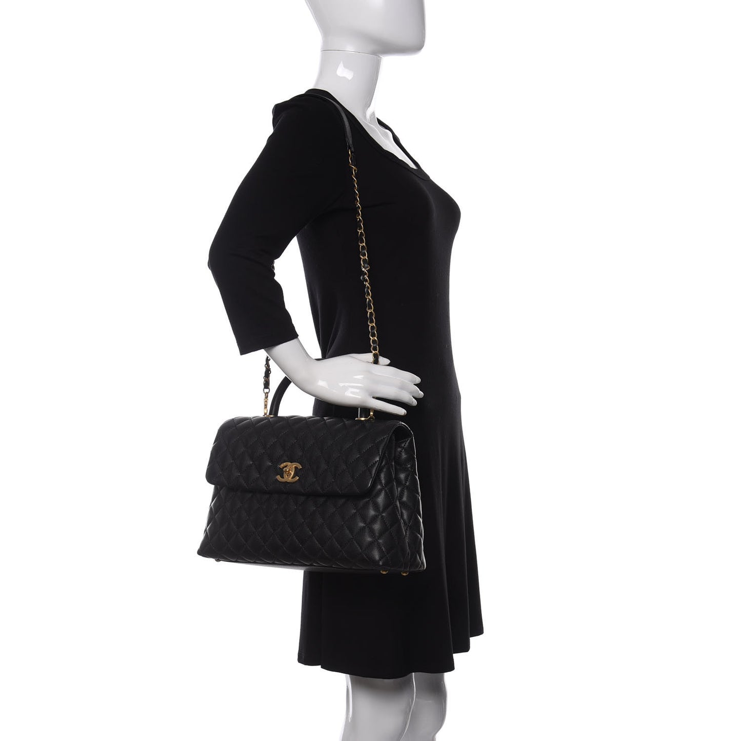 Caviar Quilted Medium Coco Handle Flap Black