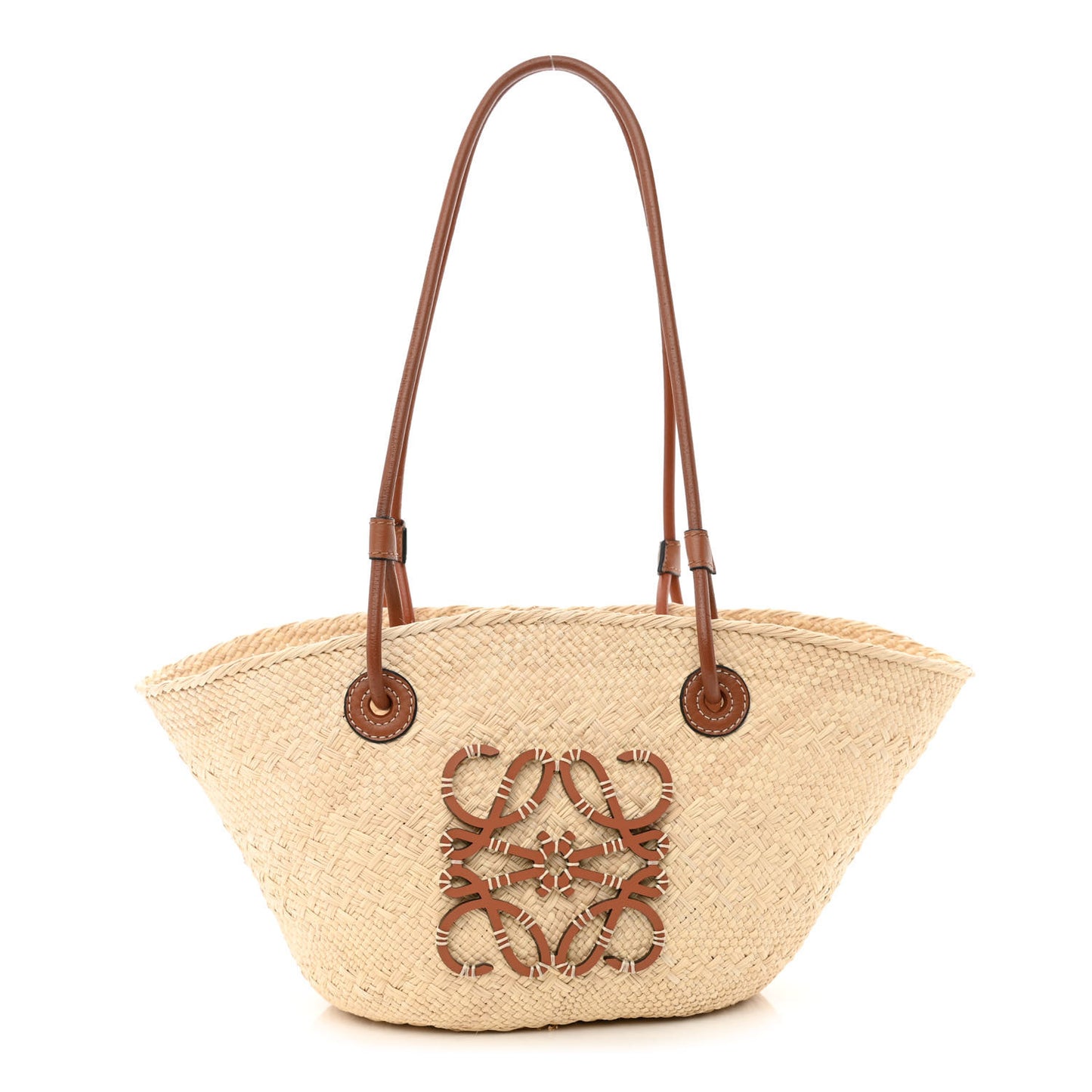 Calfskin Raffia Small Anagram Basket Tote Bag Natural Tan
