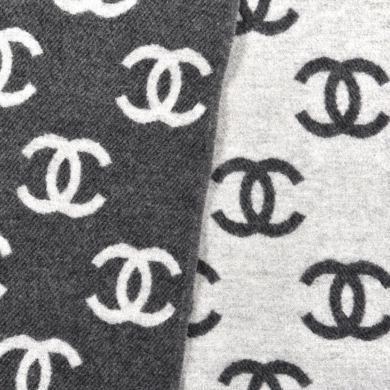 Chanel Cashmere Wool CC Scarf Grey White 3 of 4