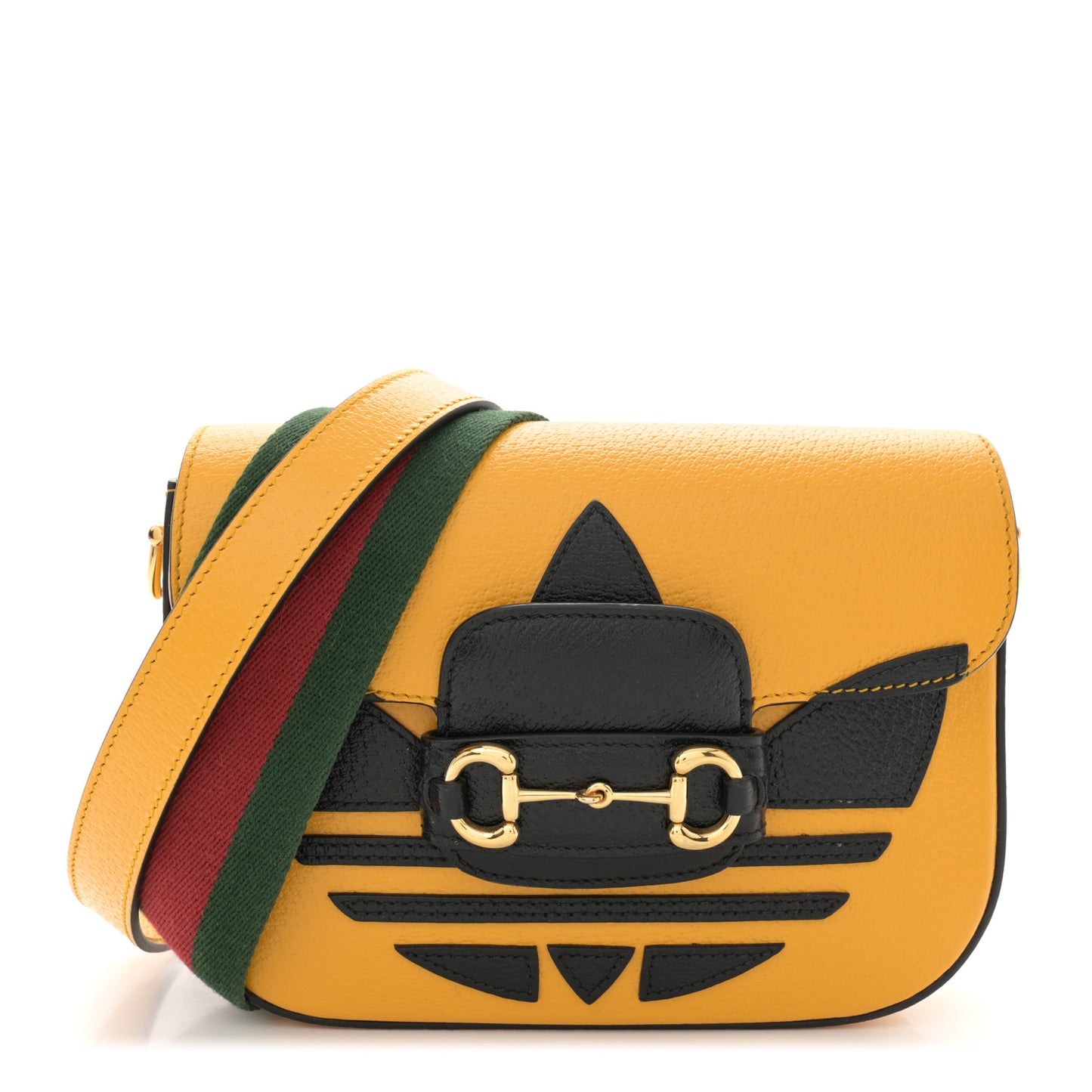 X ADIDAS Textured Dollar Calfskin Web Trefoil Mini Horsebit 1955 Shoulder Bag Crop Black