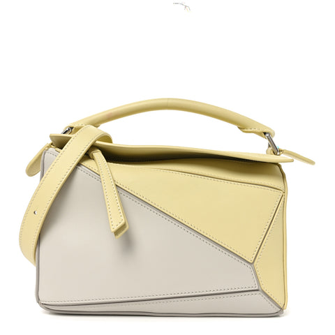 X ALBERS Nappa Calfskin Small Puzzle Bag Pale Grey Light Citrine