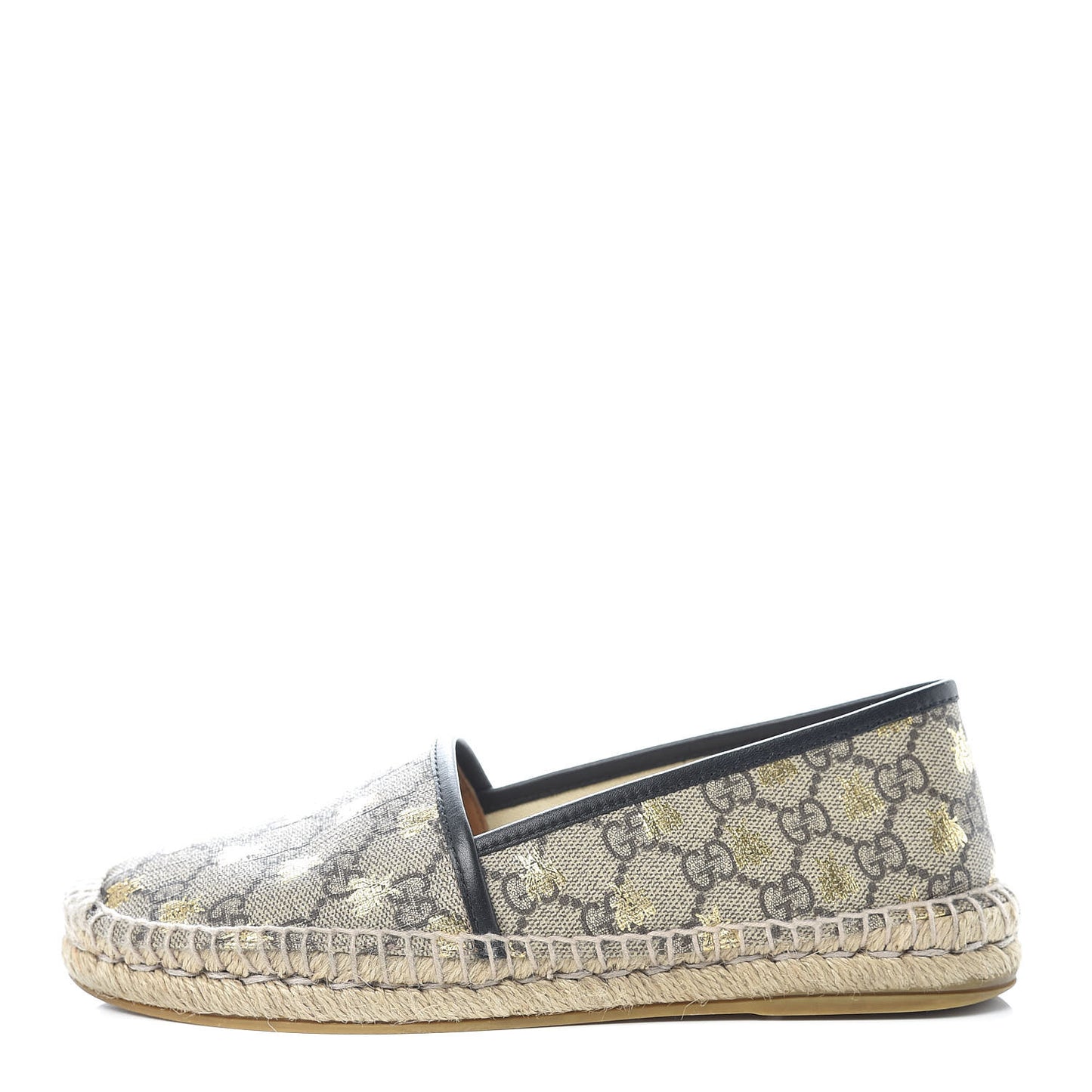 GG Supreme Monogram Bees Espadrille Flats 38 Beige Ebony Oro Black