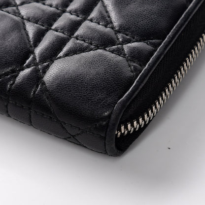 Christian Dior Lambskin Cannage Lady Dior Zip Wallet Black 8 of 11