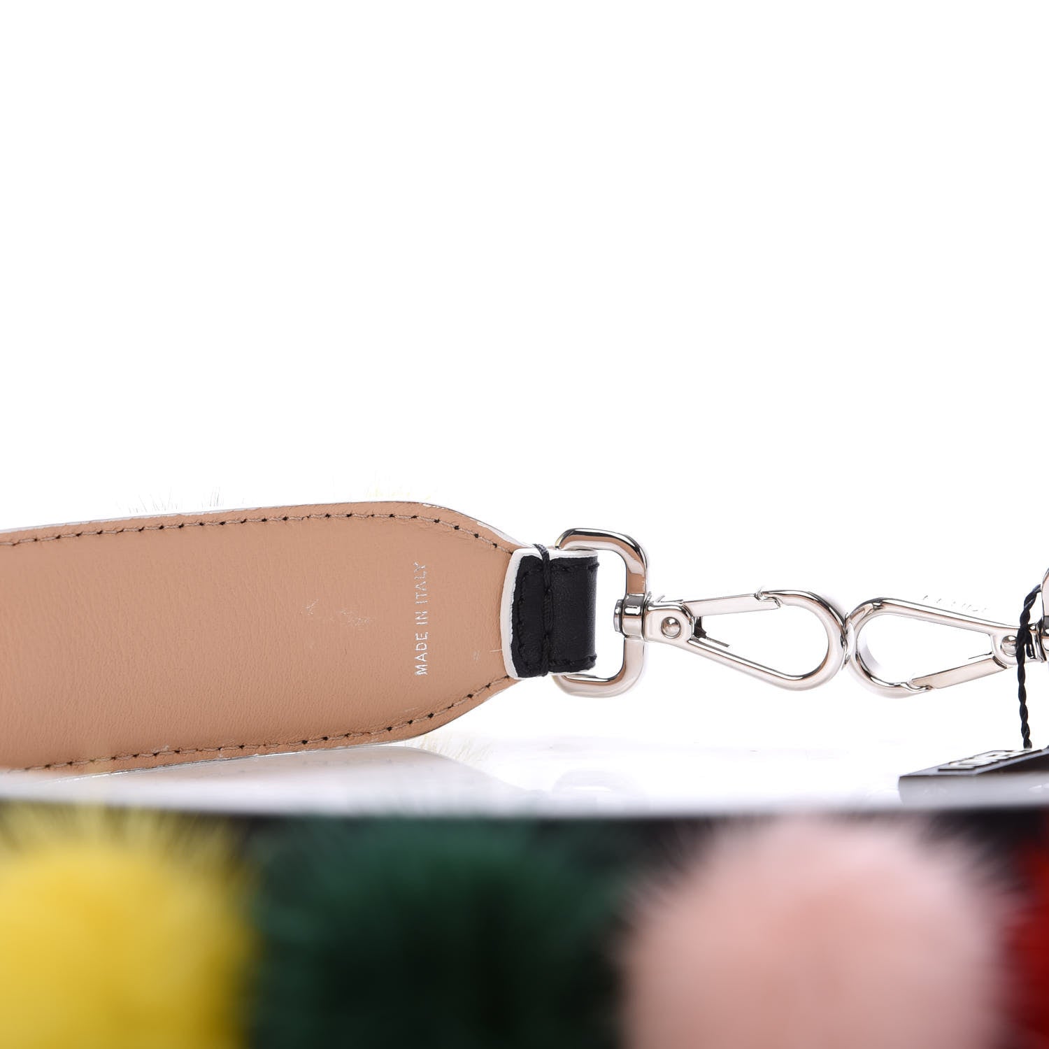 Fendi Vitello Dolce Mink Fur Bi-Color Pom Pom Strap You Black Makeup Multicolor 4 of 4