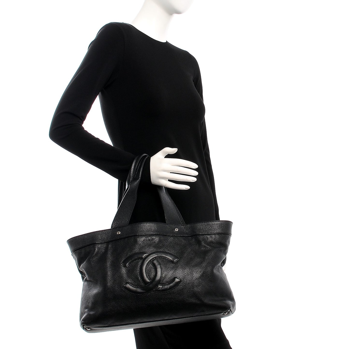 Goatskin Perforated Large CC Tote Black