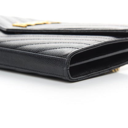 Saint Laurent Grain De Poudre Matelasse Chevron Monogram Chain Wallet Black 11 of 12