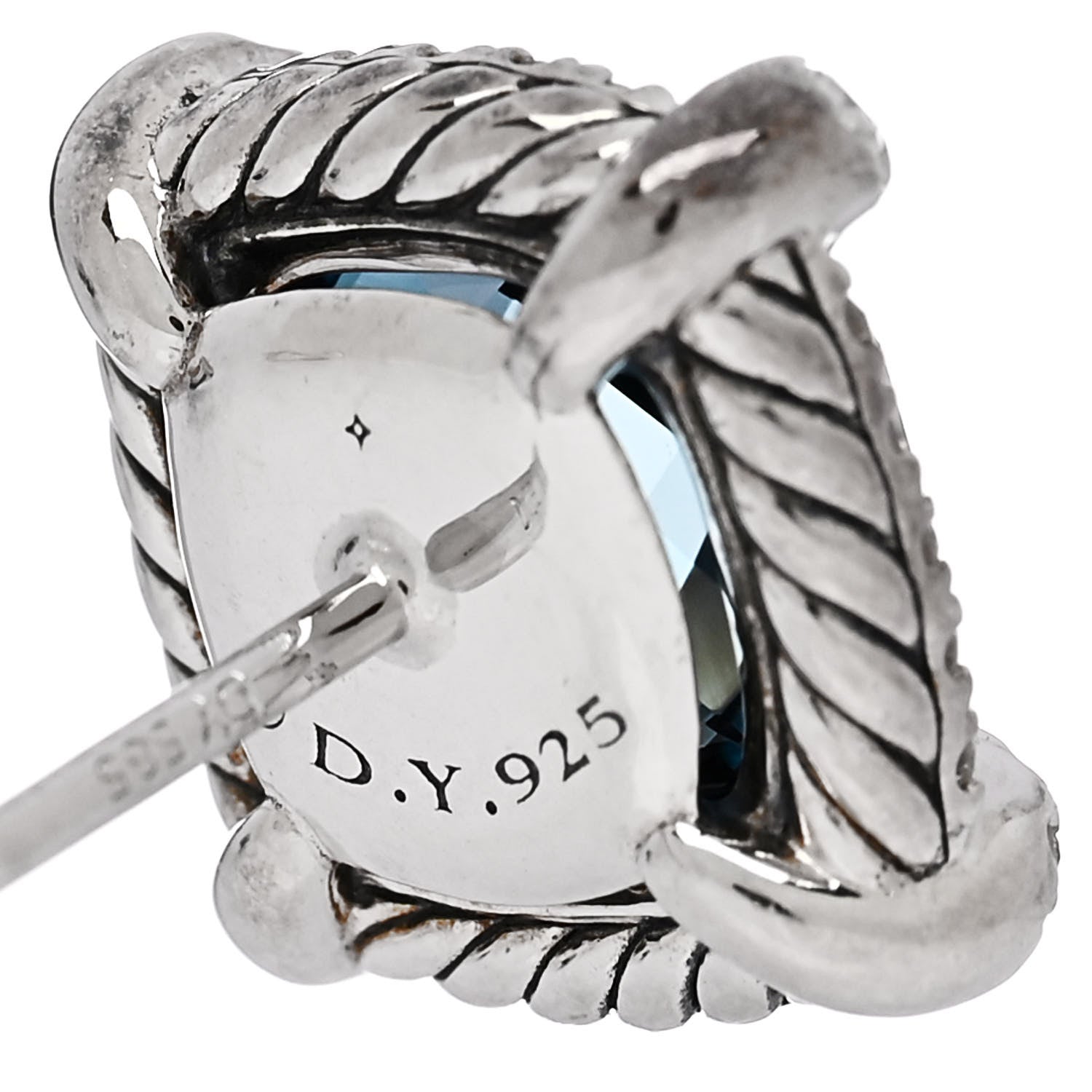 David Yurman Sterling Silver Hampton Blue Topaz Diamond 9mm Chatelaine Bezel Stud Earrings 4 of 4
