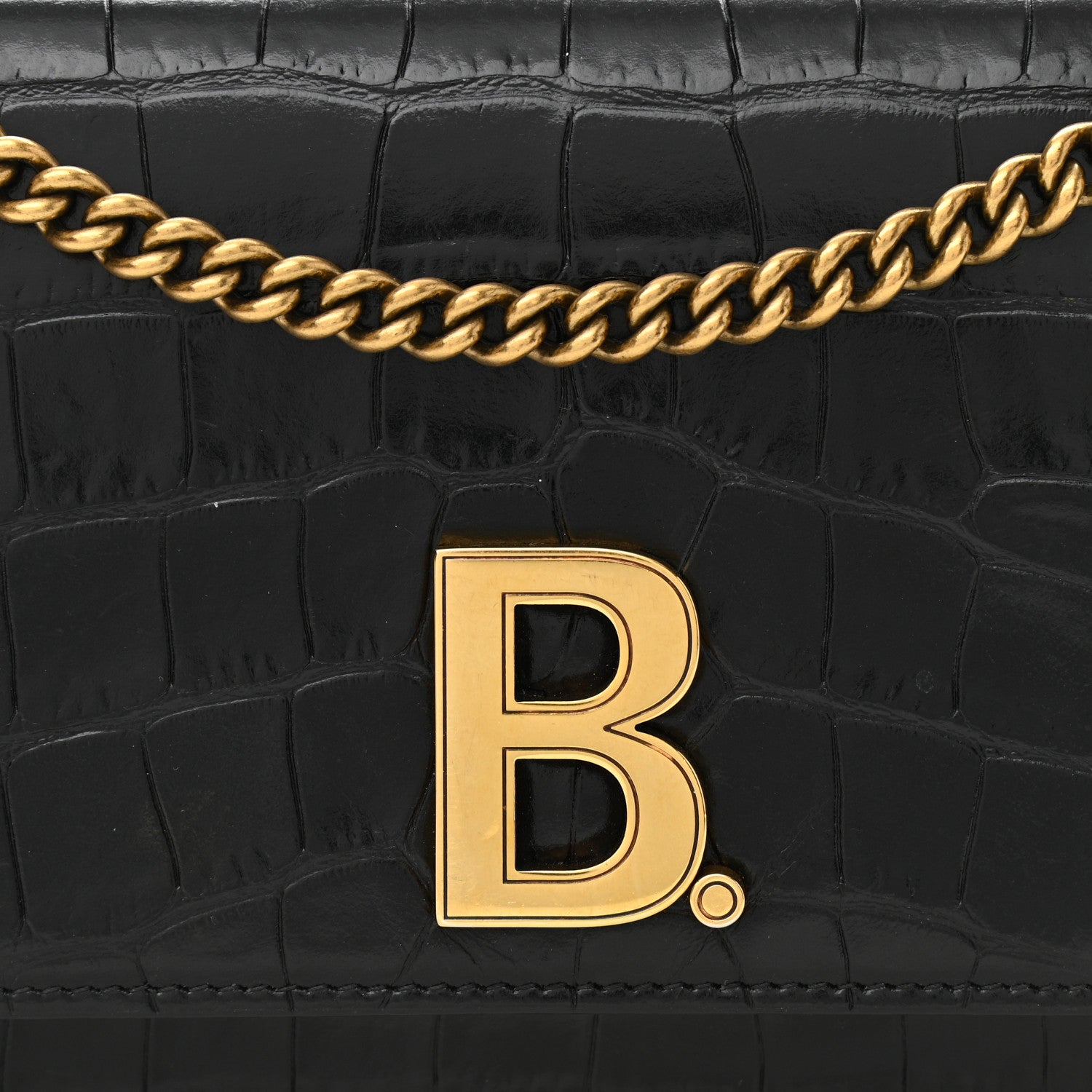 Balenciaga Crocodile Embossed Patent B Wallet On Chain Black 7 of 10