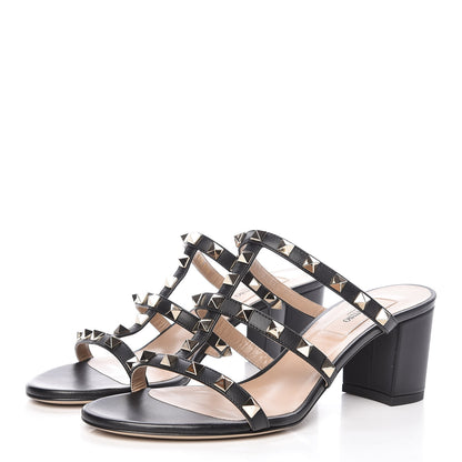 Valentino Garavani Calfskin Rockstud 60mm Caged Slide Sandals 37.5 Black 3 of 9