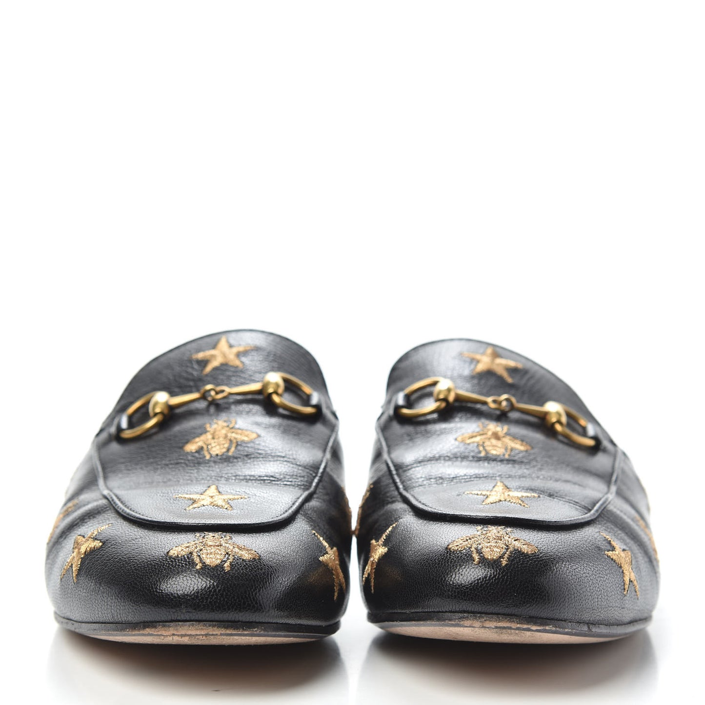 Goatskin Bee Star Embroidered Womens Princetown Slippers 37.5 Black