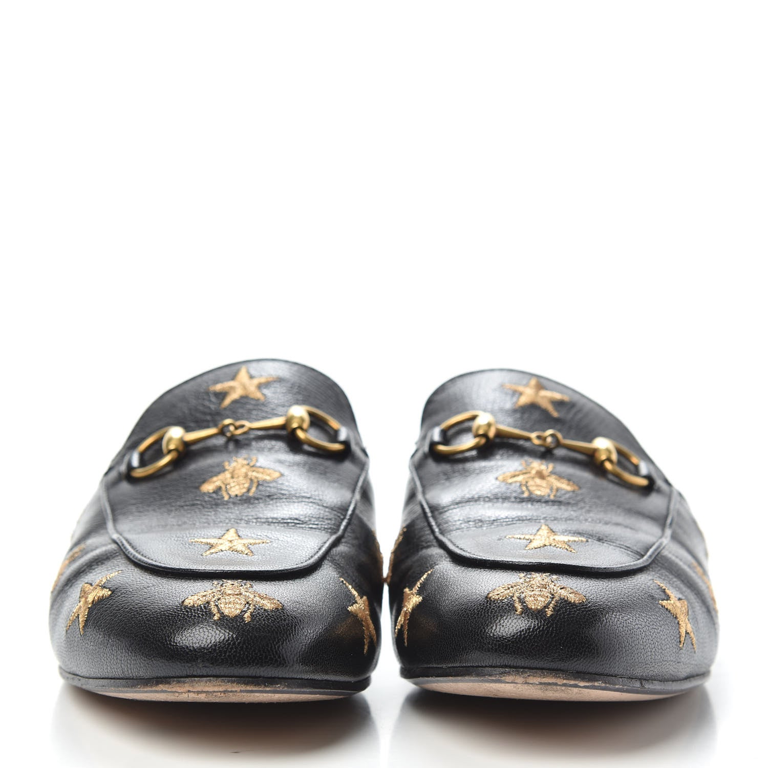 Gucci Goatskin Bee Star Embroidered Womens Princetown Slippers 37.5 Black 2 of 10