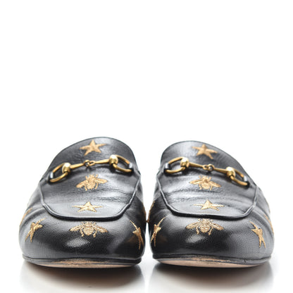 Gucci Goatskin Bee Star Embroidered Womens Princetown Slippers 37.5 Black 2 of 10