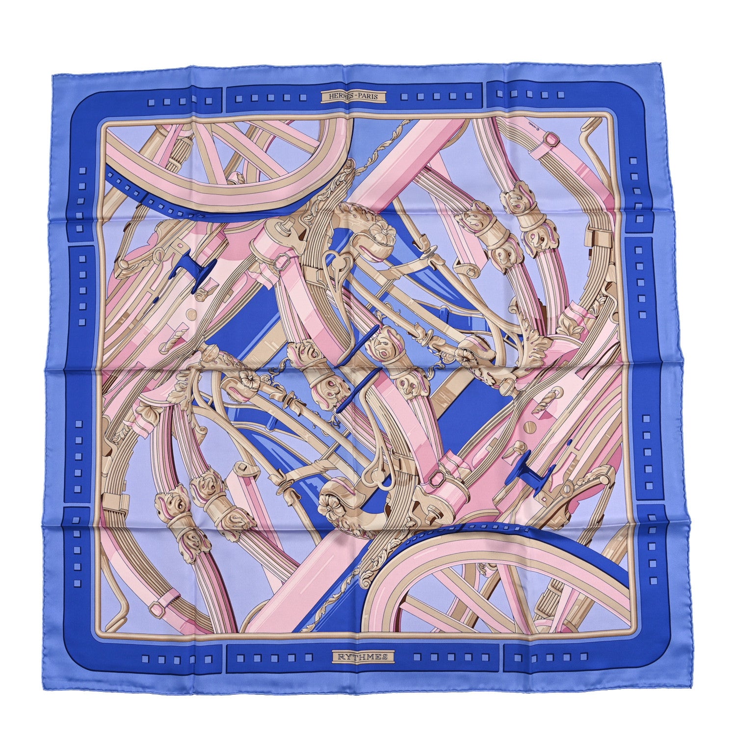 Hermes Silk Rythmes Du Monde 90 Soie Rose Bleu 1 of 3