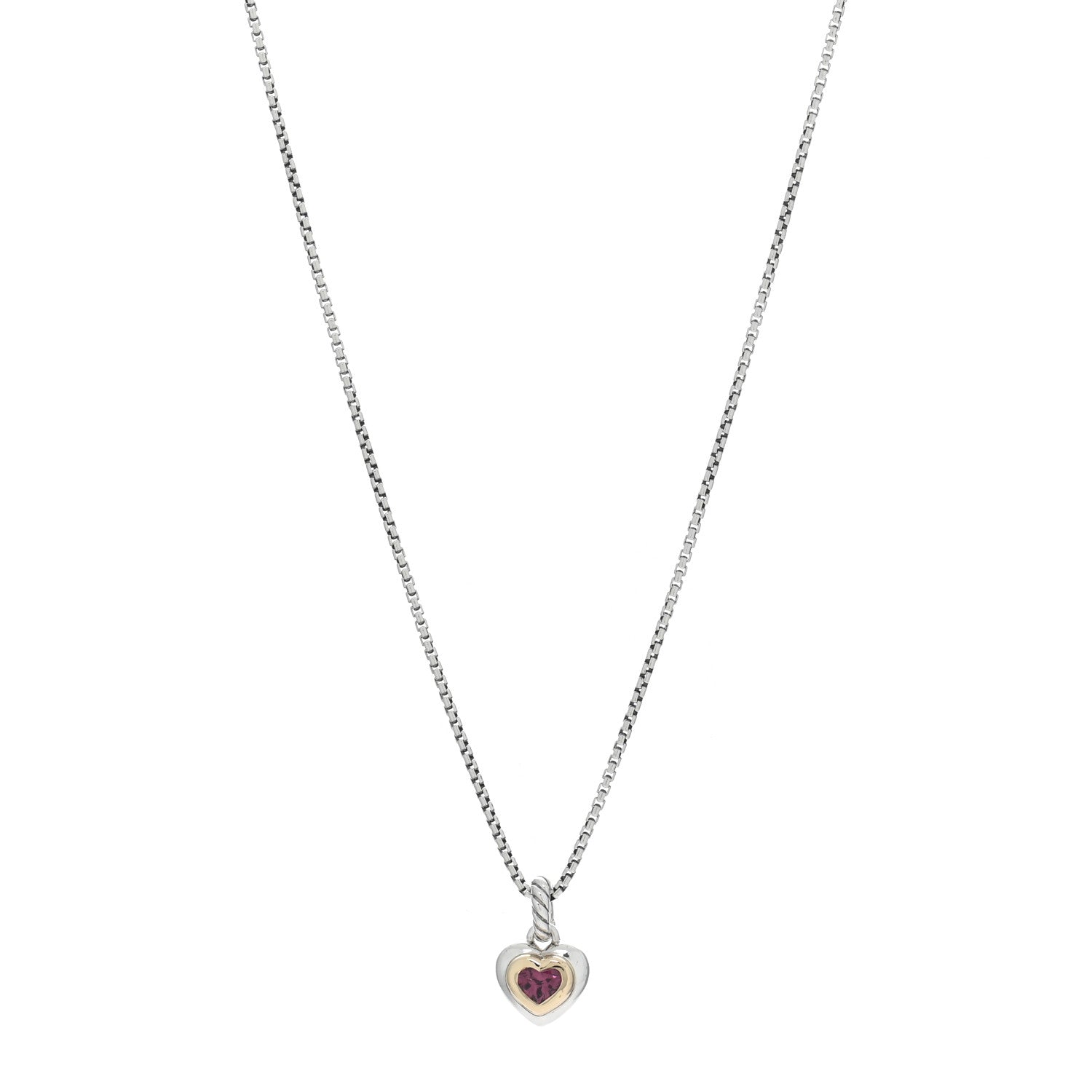 David Yurman DAVID YURMAN Sterling Silver 18K Yellow Gold Rhodolite Garnet Petite Cable Heart Pendant Necklace 1 of 5