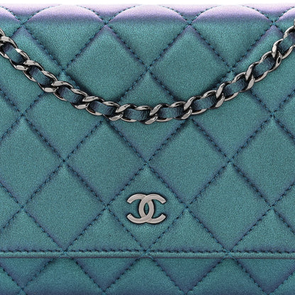 Chanel Iridescent Lambskin Quilted Wallet On Chain WOC Turquoise 9 of 12