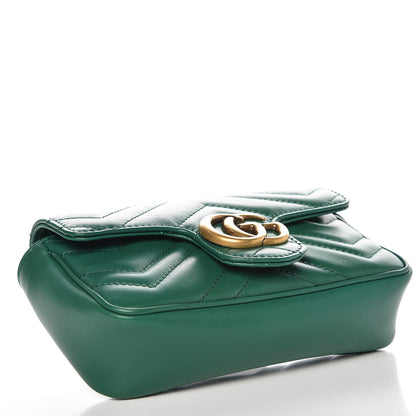 Gucci Calfskin Matelasse Super Mini GG Marmont Shoulder Bag Emerald Green 5 of 9