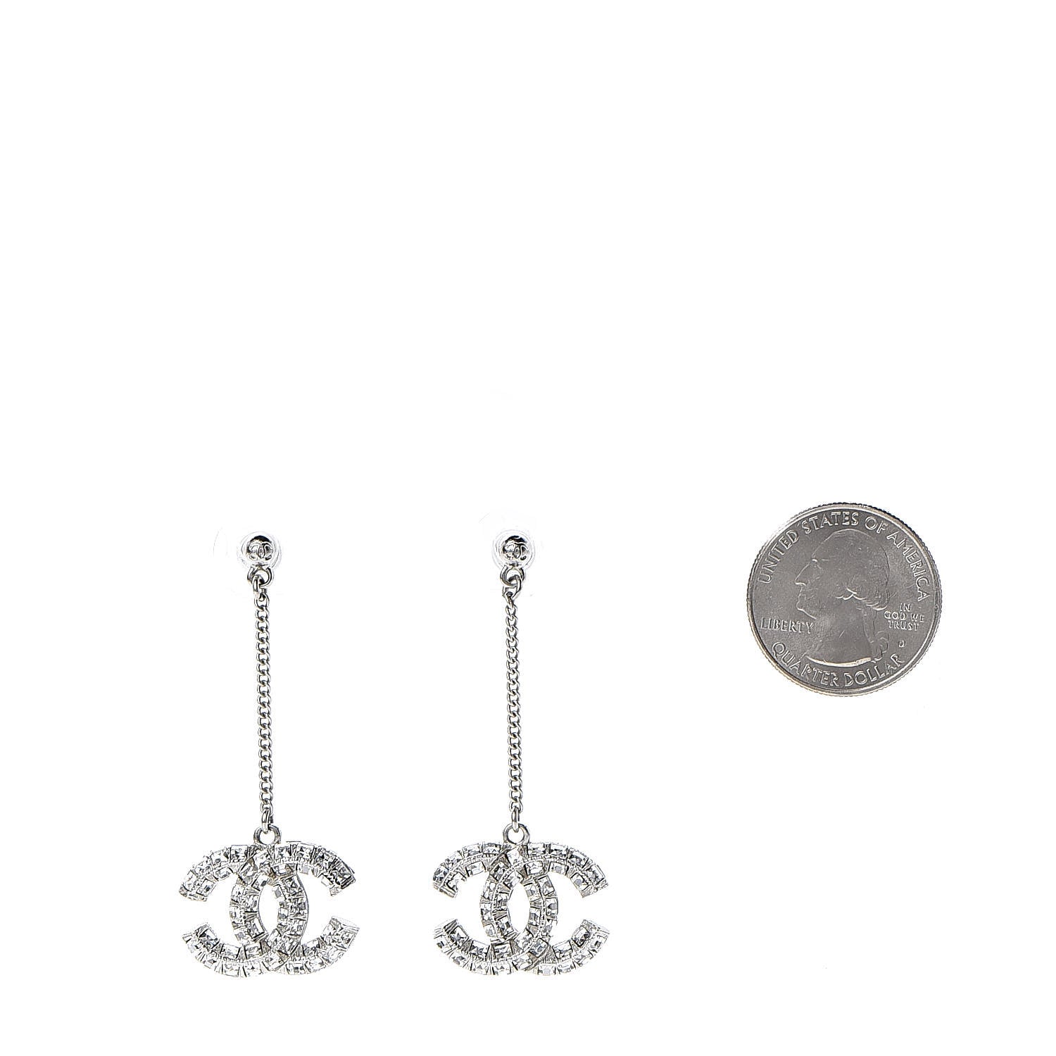 Chanel Baguette Crystal CC Drop Earrings Silver 2 of 4
