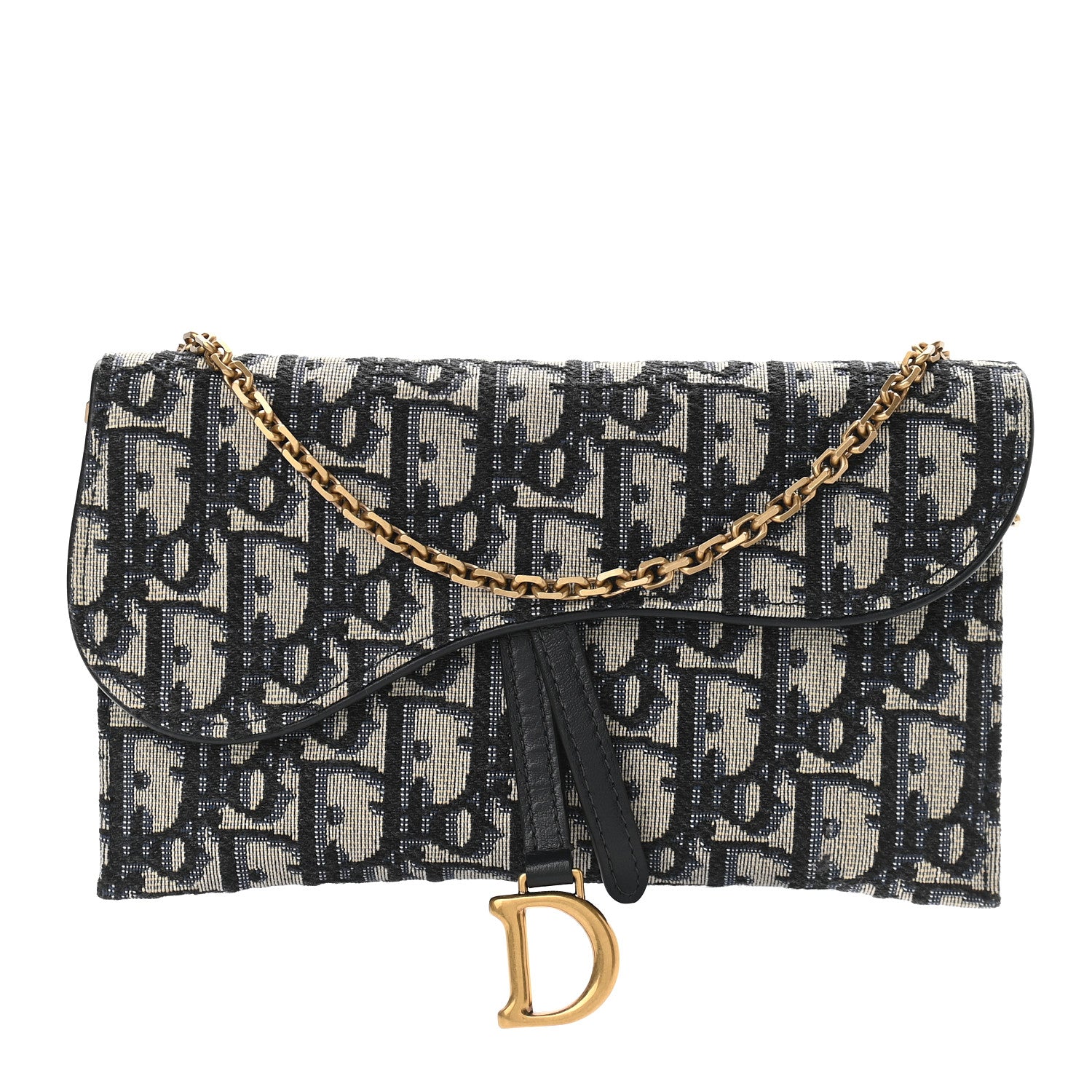 Christian Dior Oblique Saddle Chain Long Wallet Blue 1 of 10
