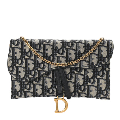 Christian Dior Oblique Saddle Chain Long Wallet Blue 1 of 10