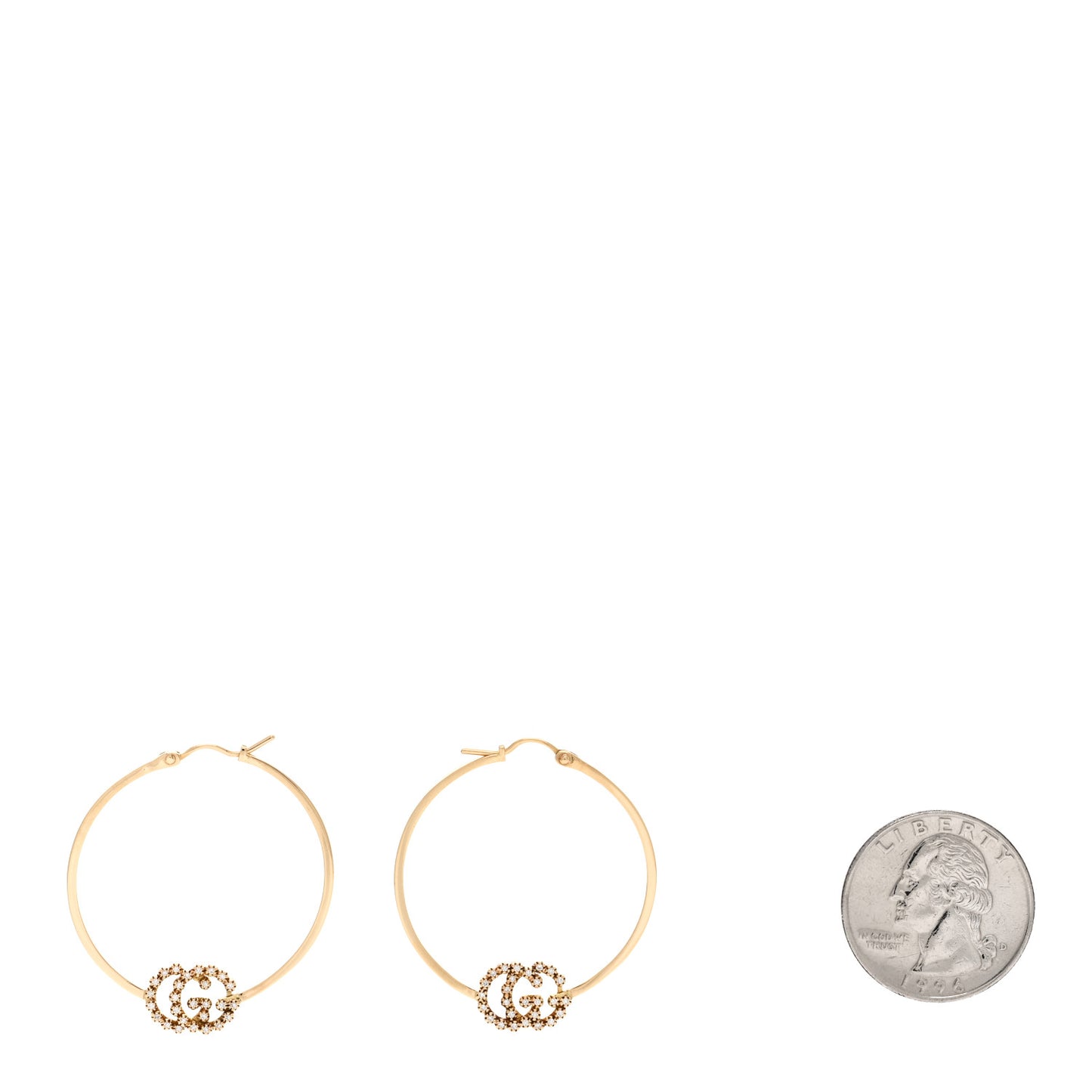 18K Yellow Gold Diamond Running GG Hoop Earrings