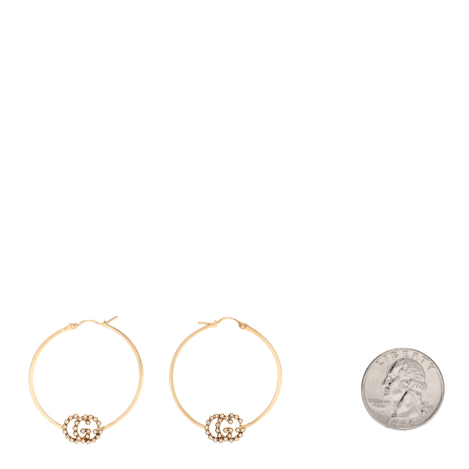 Gucci 18K Yellow Gold Diamond Running GG Hoop Earrings 2 of 5