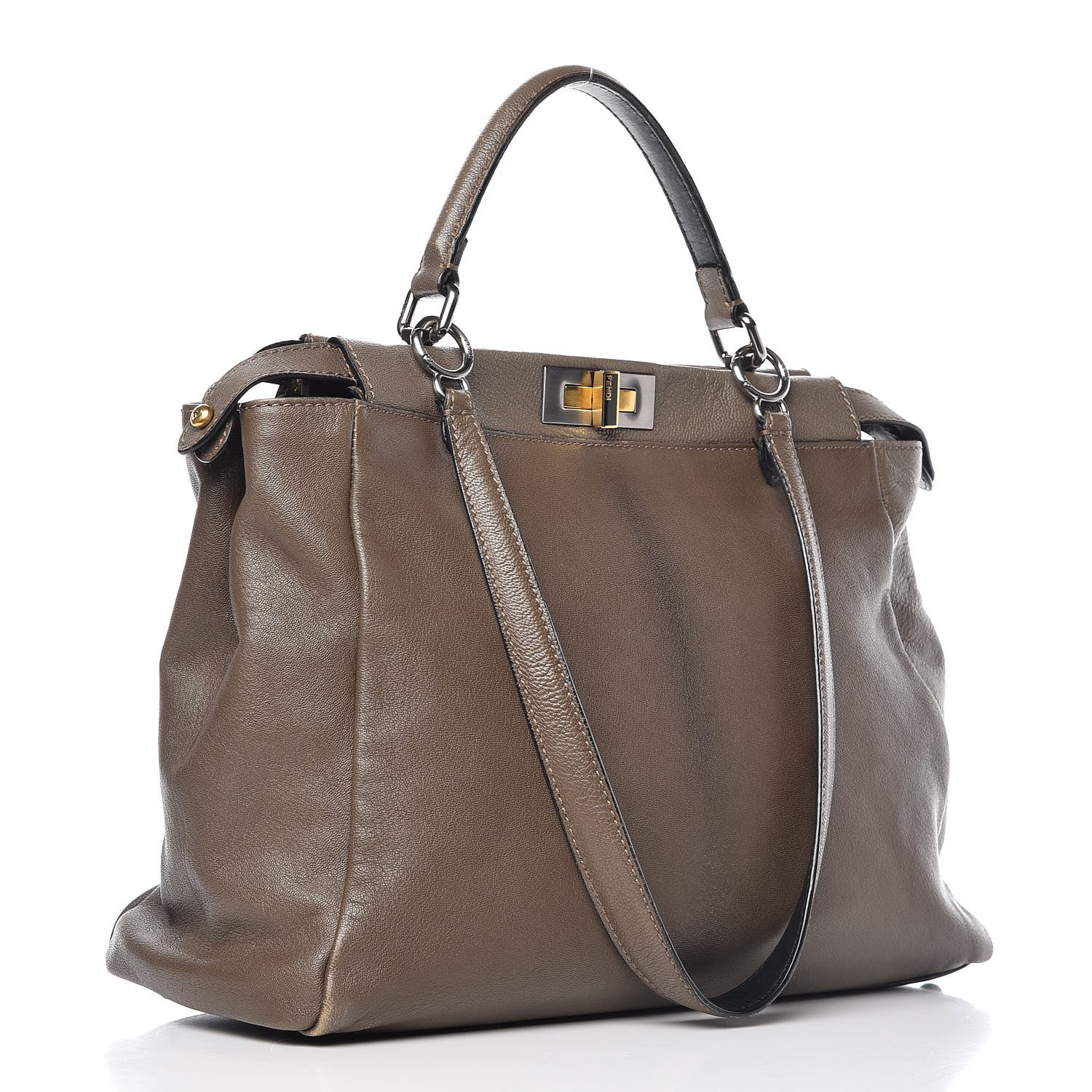 Fendi Goatskin Zucca Large Peekaboo Iconic Satchel Taupe Tobacco Moro 3 of 17