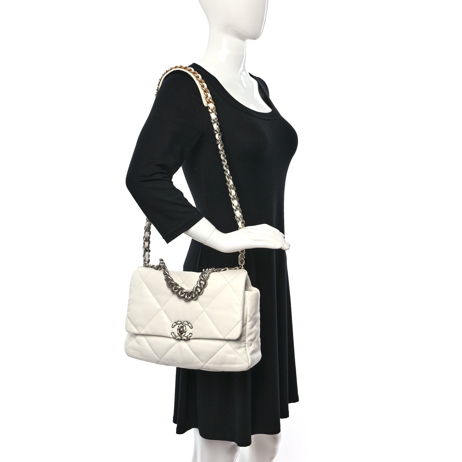 Chanel Lambskin Quilted Large Chanel 19 Flap White 2 of 9