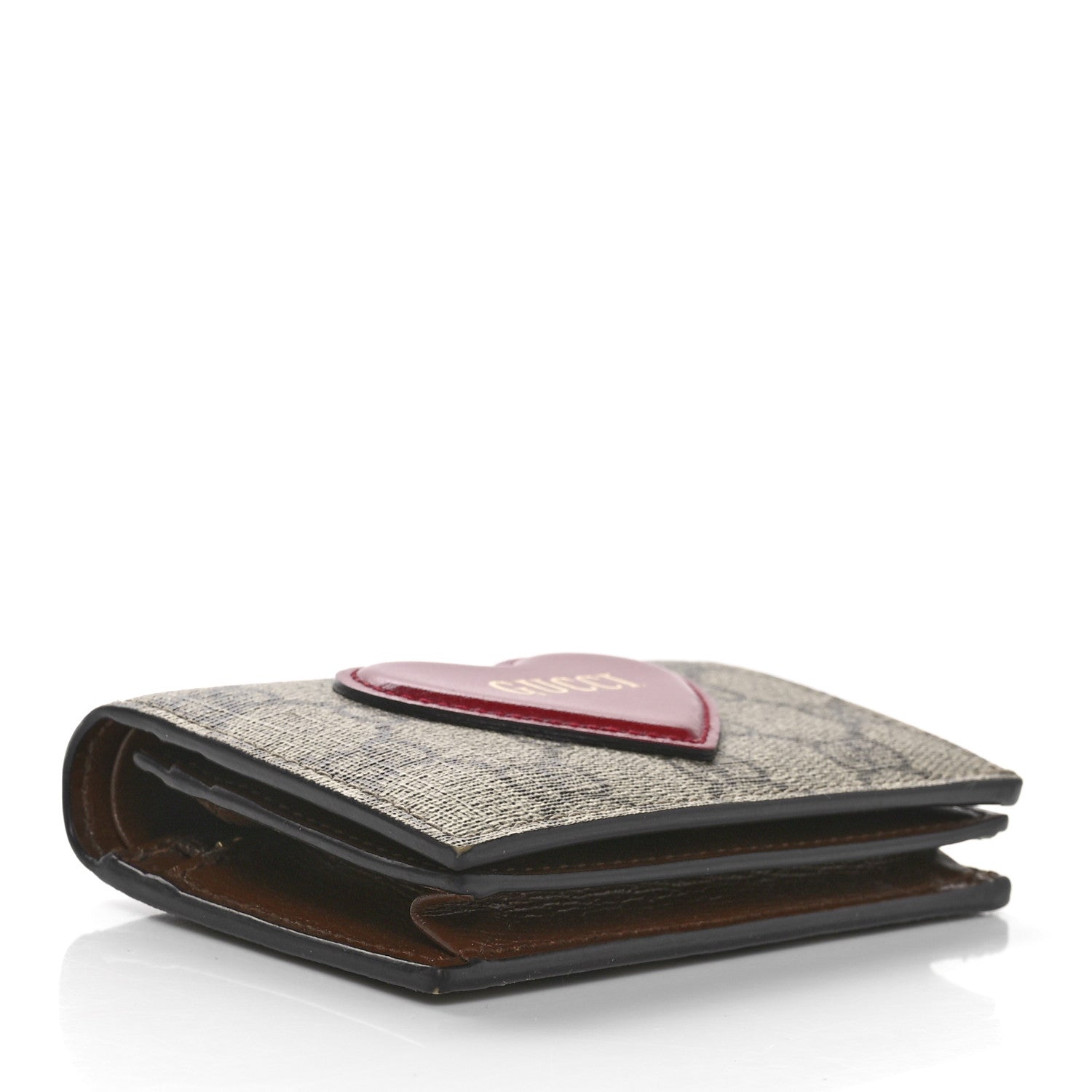 Gucci GG Supreme Monogram Script Logo Heart Card Case New Cherry Red Beige New Acero 4 of 11