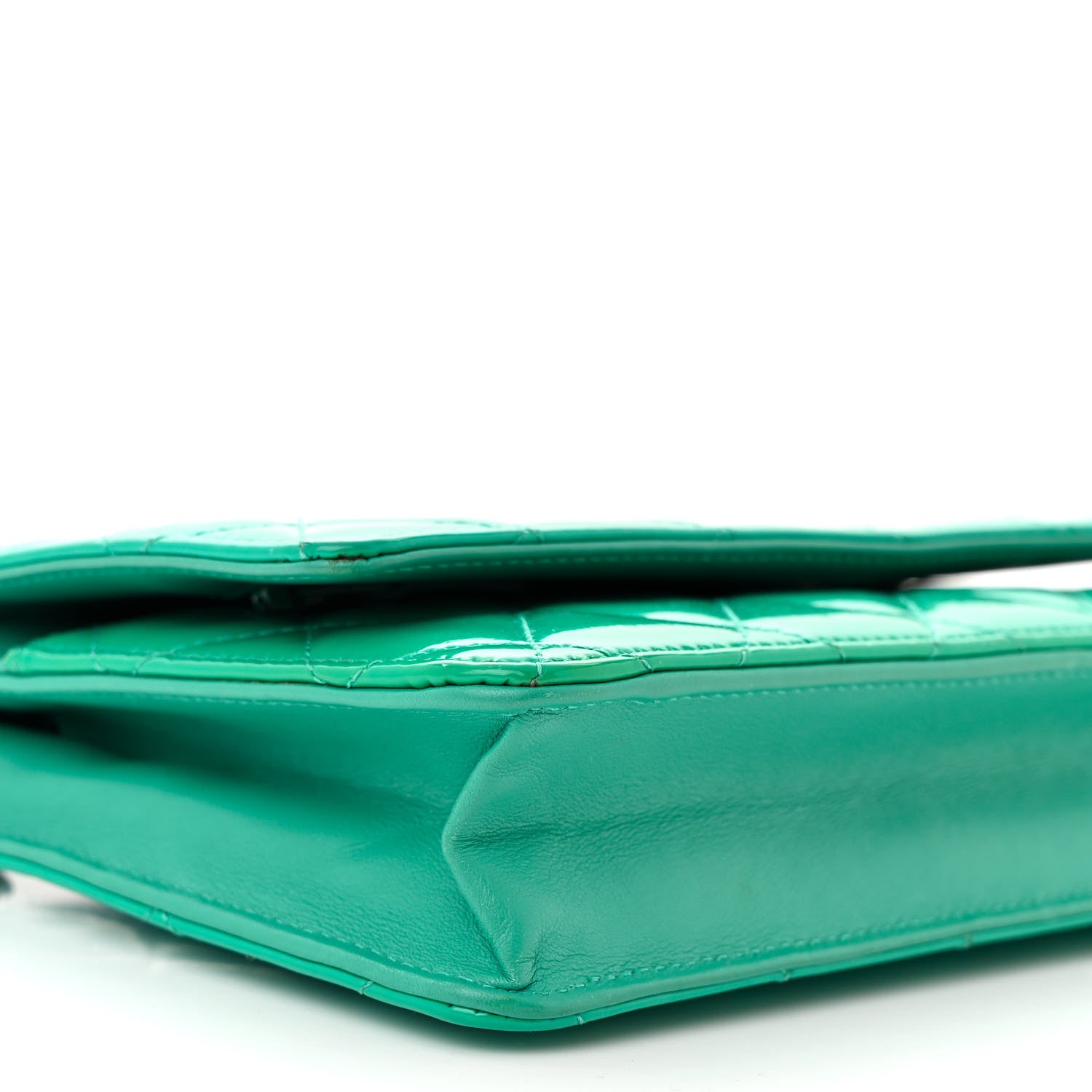 Chanel Patent Quilted Wallet On Chain WOC Green 10 of 12