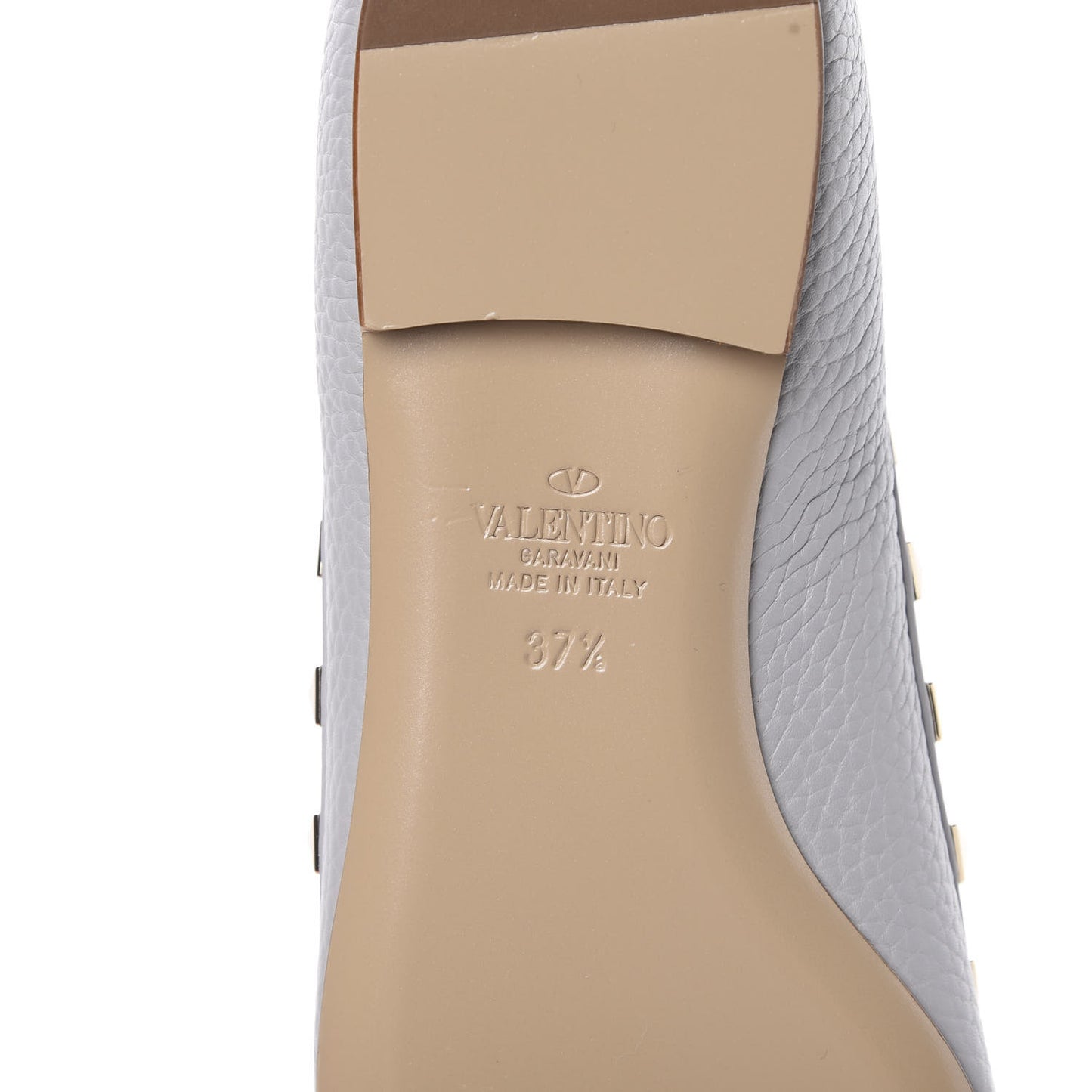 Pebbled Calfskin Rockstud Ballerina Flats 37.5 Pastel Grey