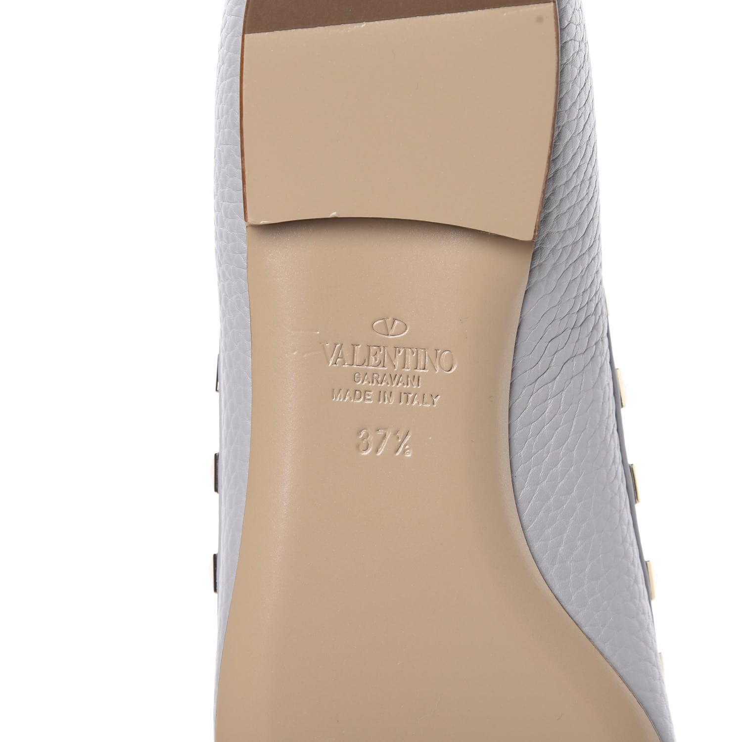 Valentino Garavani Pebbled Calfskin Rockstud Ballerina Flats 37.5 Pastel Grey 6 of 8