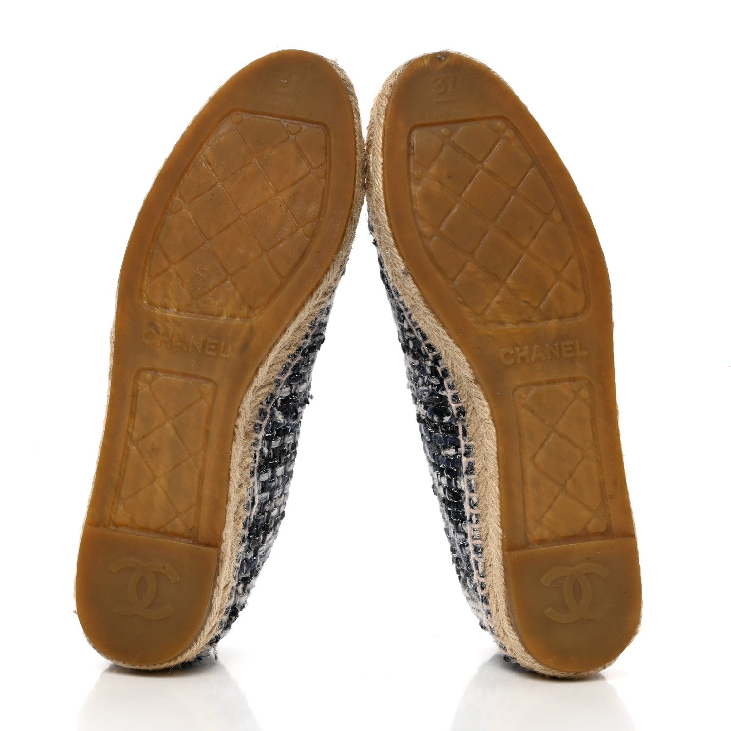 Chanel Metallic Tweed Lambskin CC Espadrilles 37 Blue Black Silver 7 of 9