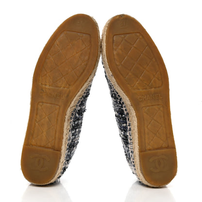 Chanel Metallic Tweed Lambskin CC Espadrilles 37 Blue Black Silver 7 of 9
