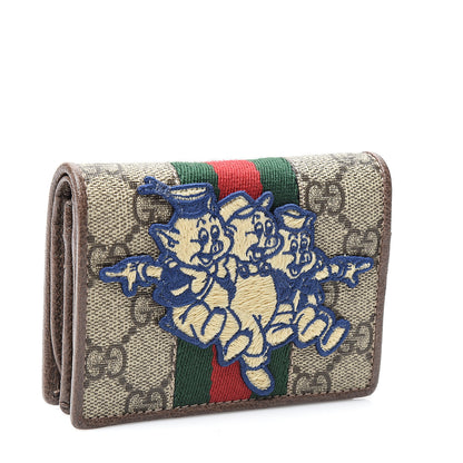 Gucci X DISNEY GG Supreme Monogram Web Three Little Pigs Ophidia Card Case Wallet Beige New Acero 2 of 7