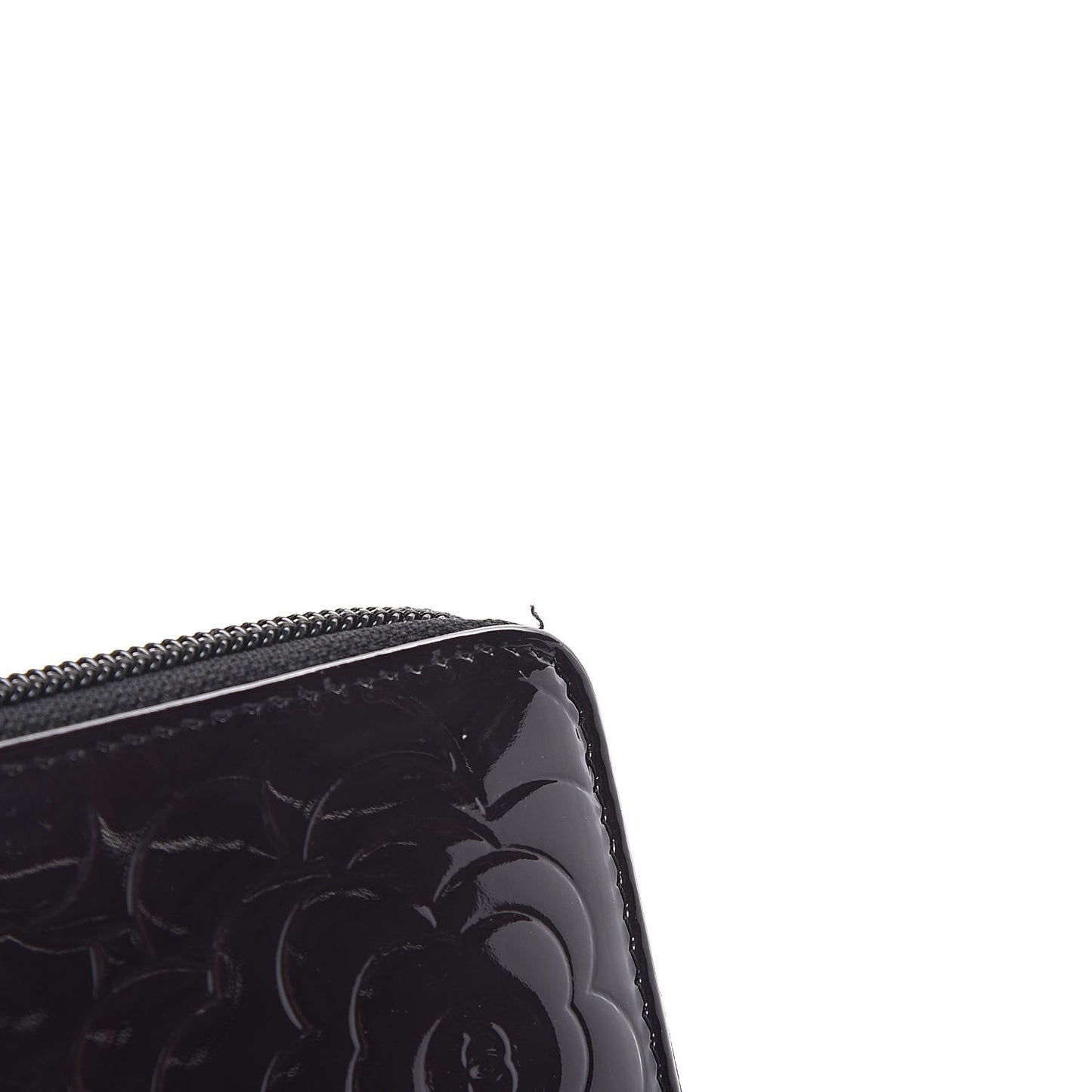 Patent Camellia Embossed Large Zip Around Gusset Wallet Black
