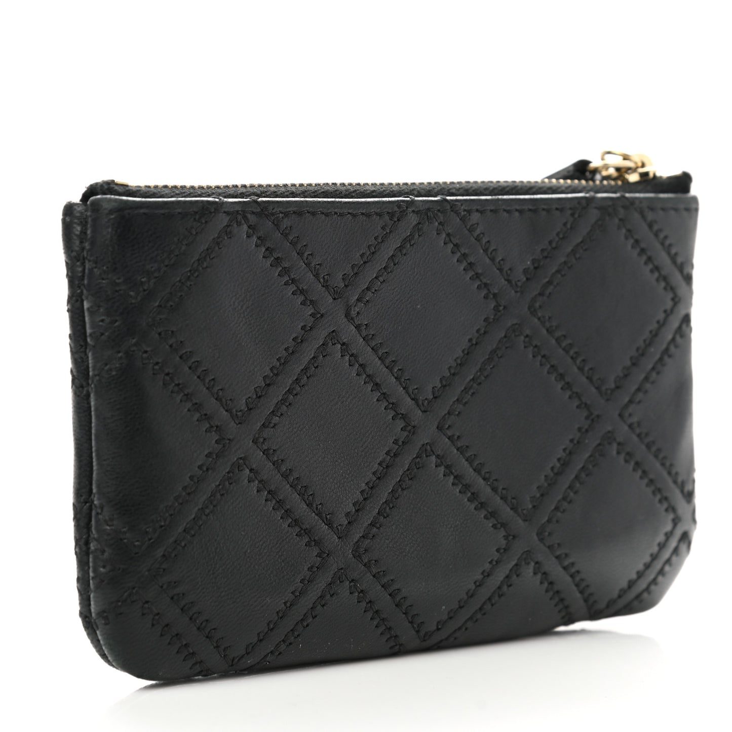 Lambskin Stitched Small Cosmetic Case Black