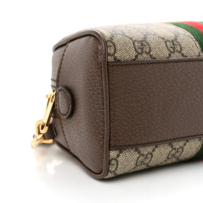 Gucci GG Supreme Monogram Textured Dollar Calfskin Web Mini Ophidia Top Handle Bowler Bag Beige Ebony New Acero 9 of 10