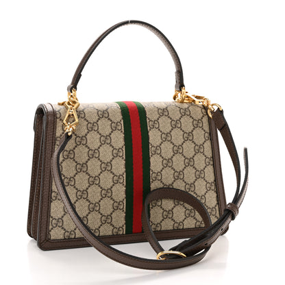 Gucci GG Supreme Monogram Textured Dollar Calfskin Web Small Ophidia Padlock Top Handle Bag Beige Ebony New Acero 3 of 13