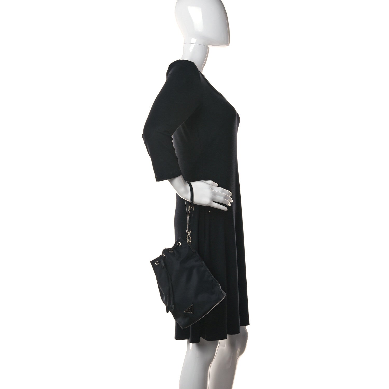 Prada Saffiano Tessuto Nylon Vela Bucket Wristlet Black 2 of 8