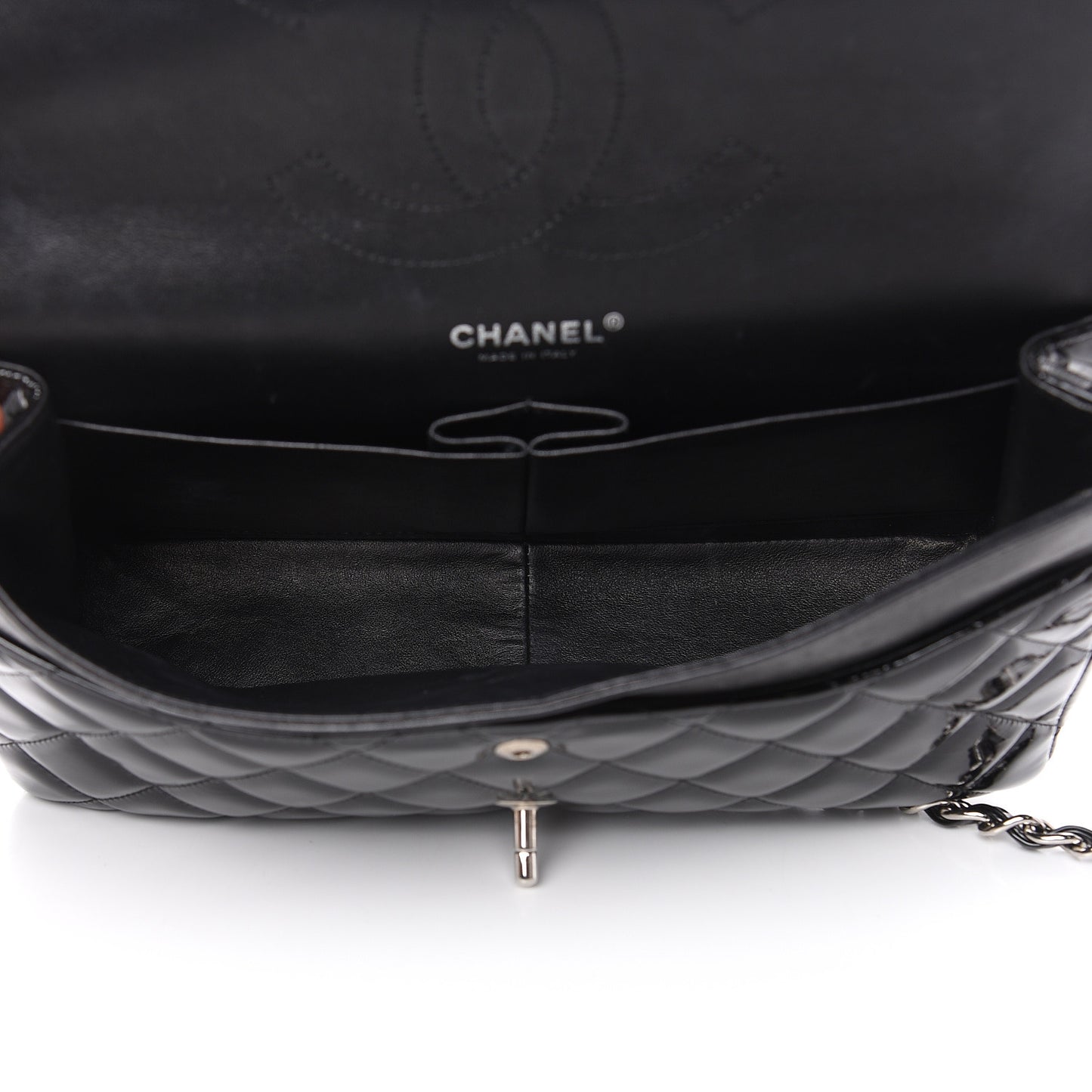 Patent Quilted Jumbo Double Flap Black