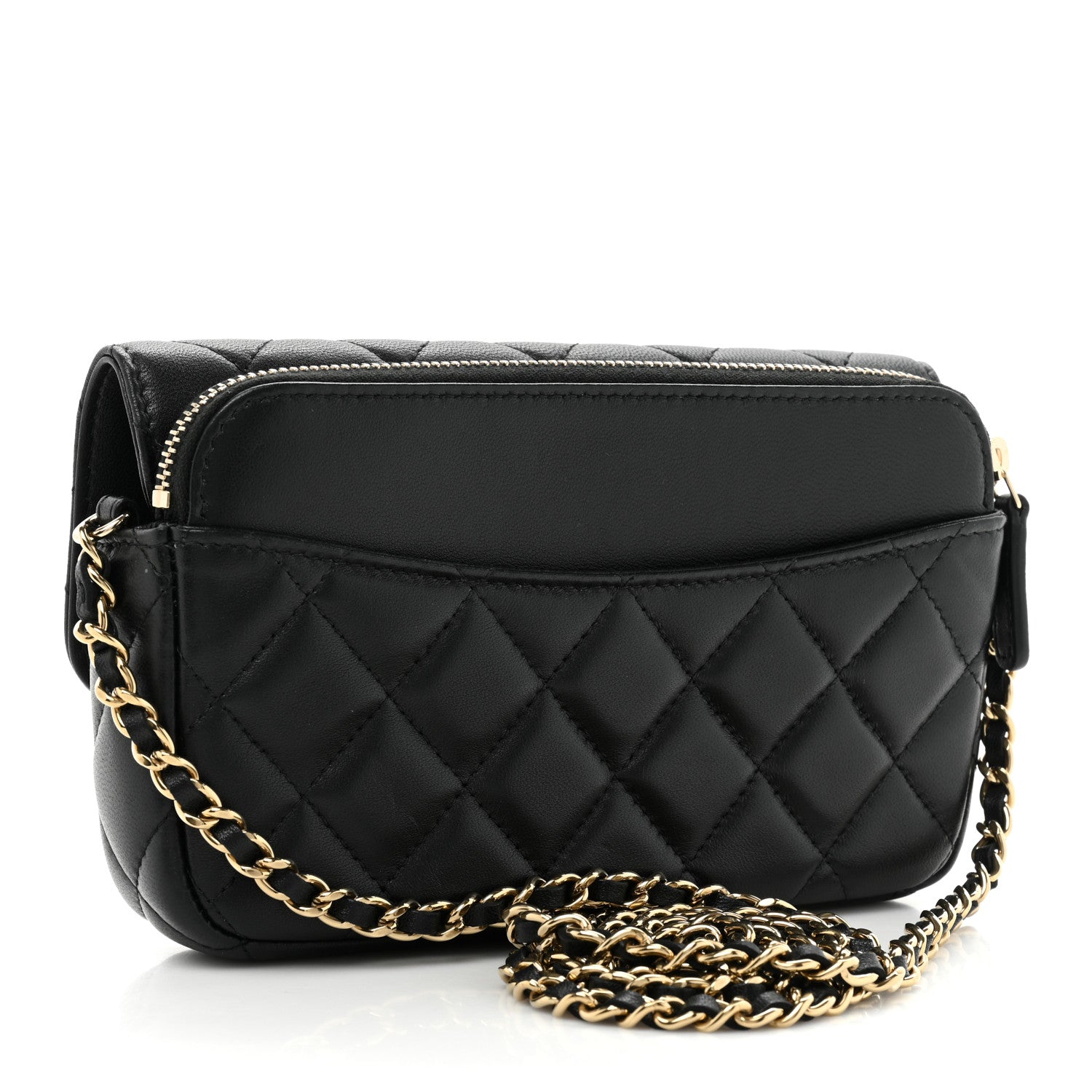 Chanel Lambskin Quilted Flap Phone Holder With Chain Black 3 of 15