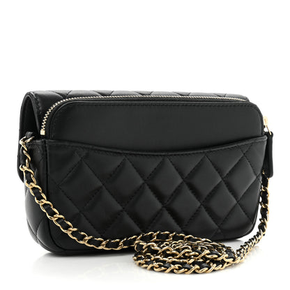 Chanel Lambskin Quilted Flap Phone Holder With Chain Black 3 of 15