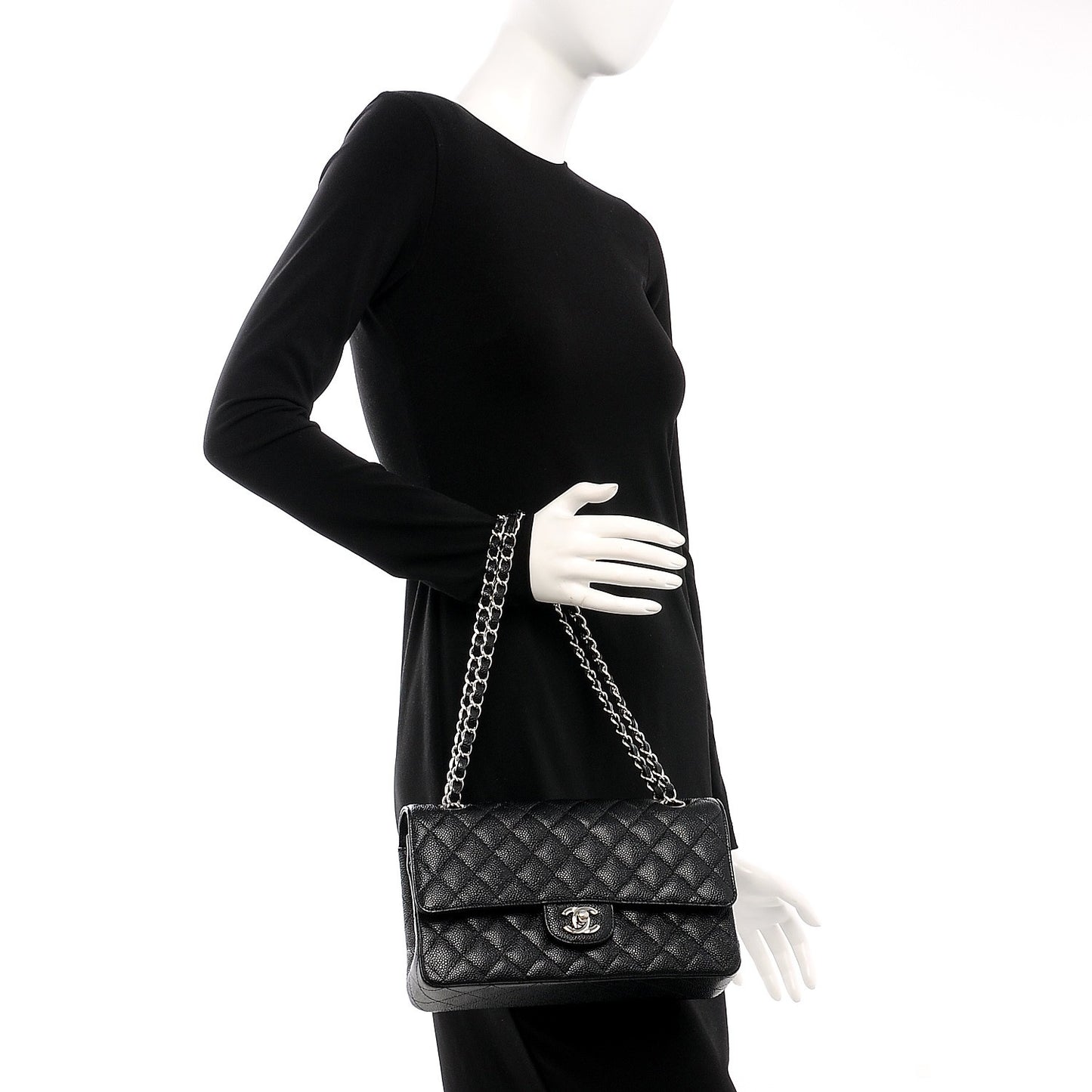 Caviar Quilted Medium Double Flap Black