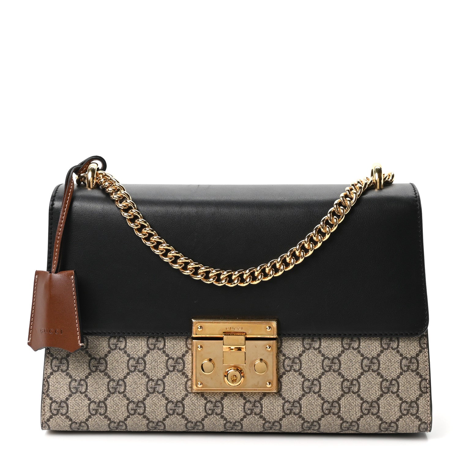 Gucci GG Supreme Monogram Calfskin Medium Padlock Shoulder Bag Beige Black Cuir 1 of 10