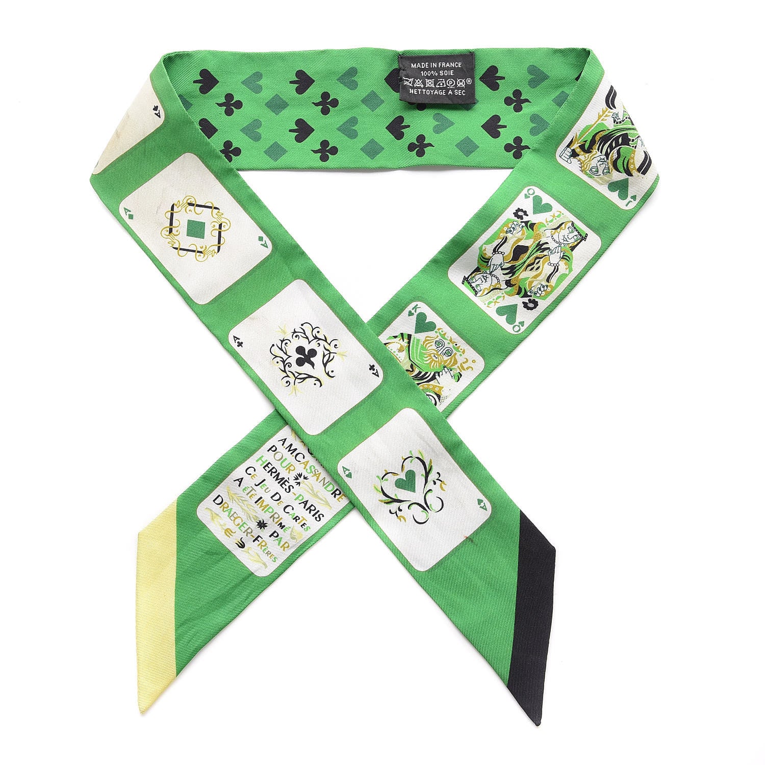 Hermes Silk Jeu de Cartes Twilly Vert Emeraude Black Jaune Soufre 1 of 9