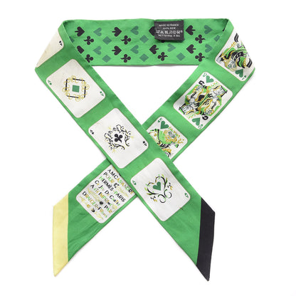 Hermes Silk Jeu de Cartes Twilly Vert Emeraude Black Jaune Soufre 1 of 9
