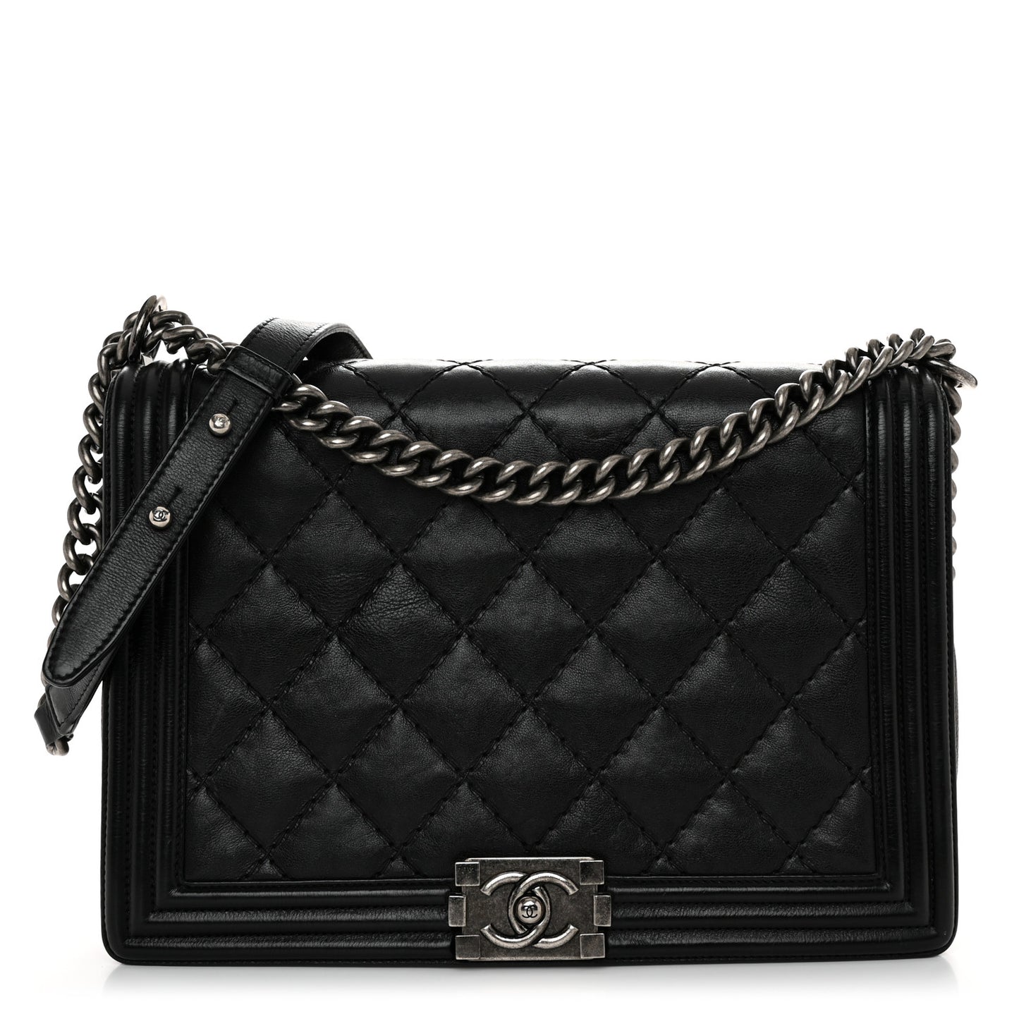 Calfskin Quilted Double Stitch New Medium Boy Flap Black