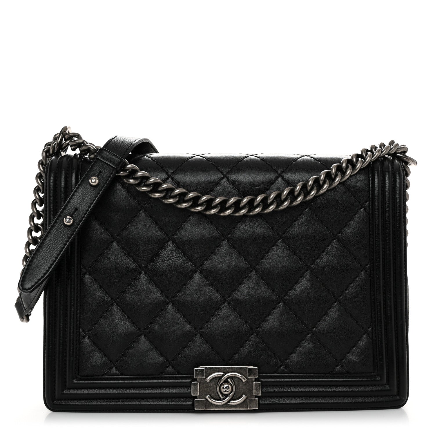 Chanel Calfskin Quilted Double Stitch New Medium Boy Flap Black 1 of 11
